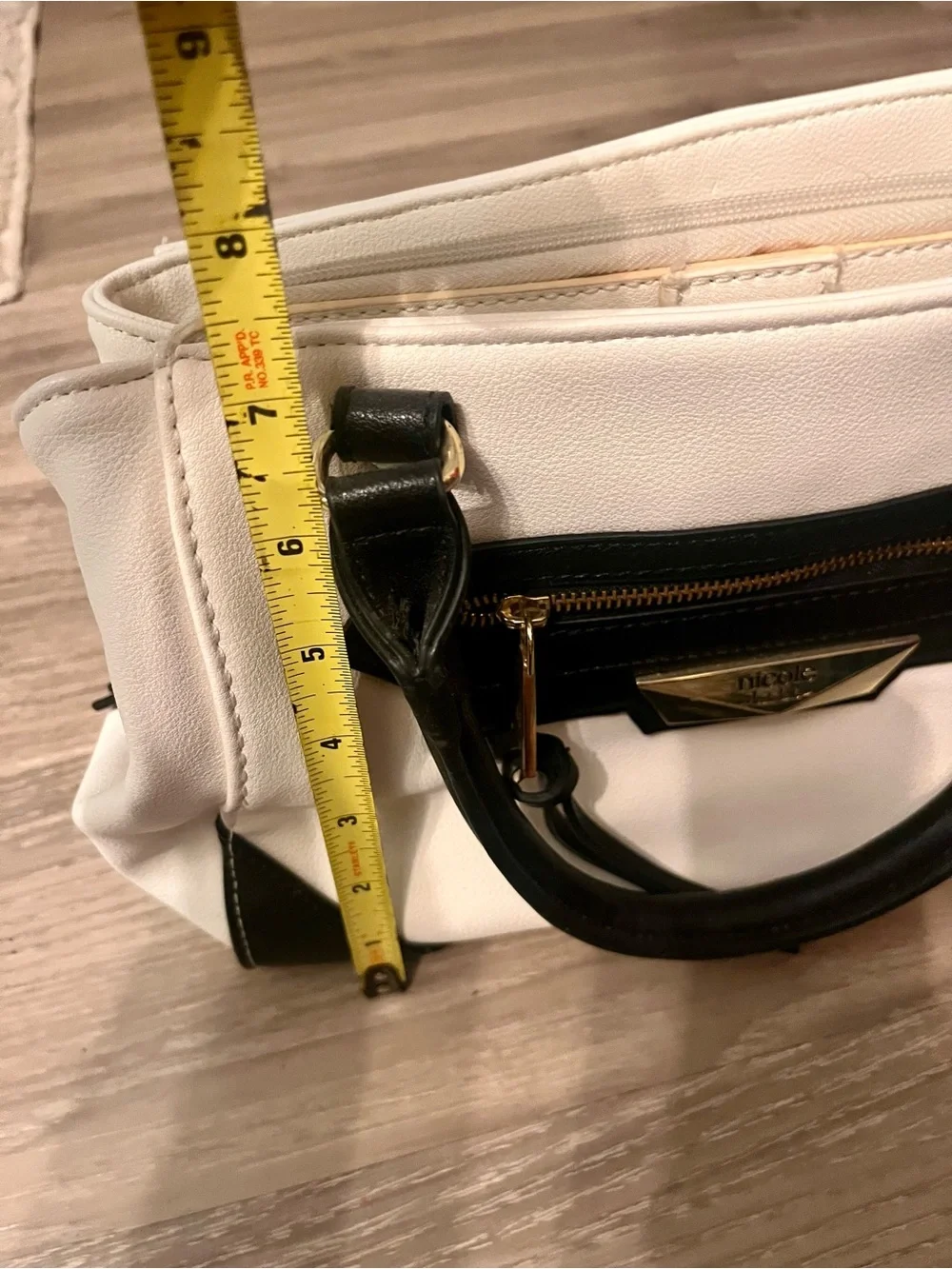 Nicole by Nicole Miller White and Black Satchel with Gold Hardware